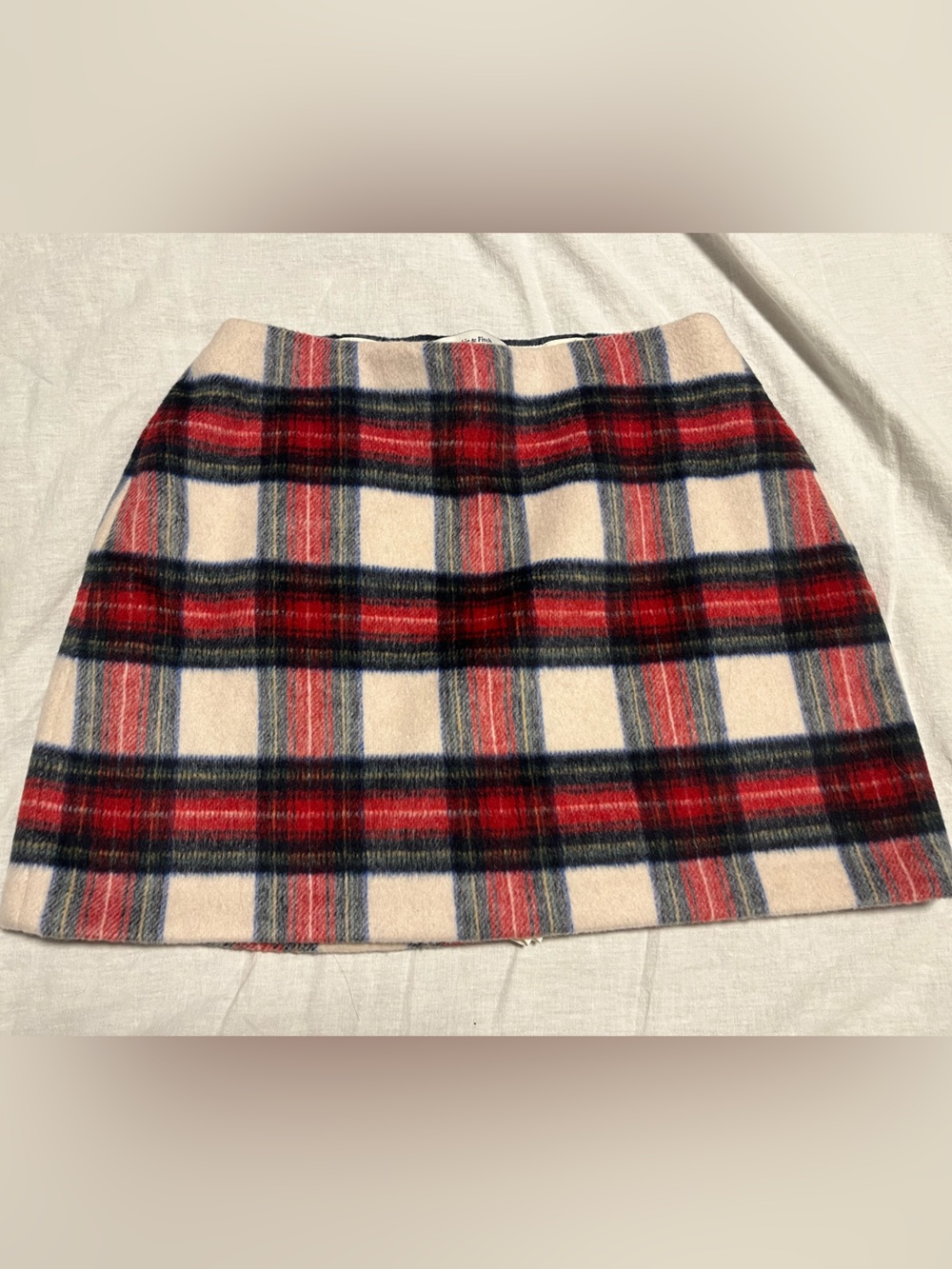 Abercrombie & Fitch Cream Plaid Mini Skirt with Red & Navy Stripes